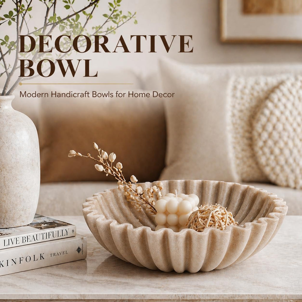 Large Decorative Bowl, Modern Handicraft Bowls Decor, Fruit Bowl Counter, Ruffle Decor, Stylish Key Bowl for Entry