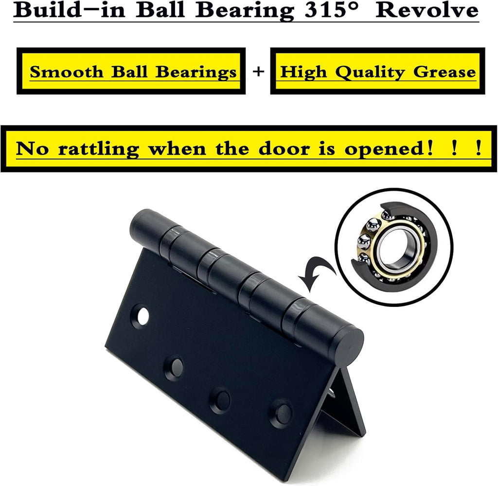 Stainless Steel Matte Black 4 inch Door Hinges,Interior Door Hinge，Heavy Duty Exterior Door Hinges，Ball Bearing