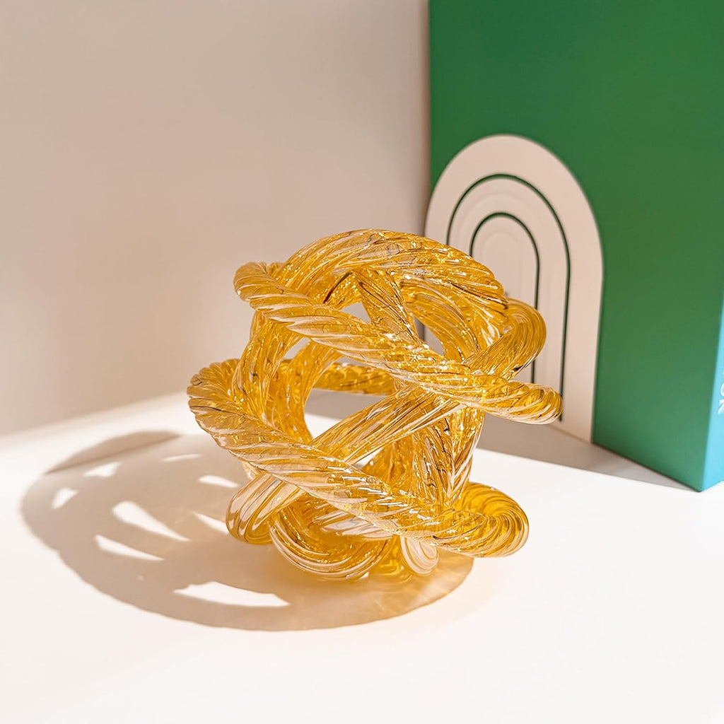 Glass Knot Teal Orbit Ball - 6 Inch Hand Blown Infinity Sculpture Decor Glass Orbit Home Decor Table Decoration