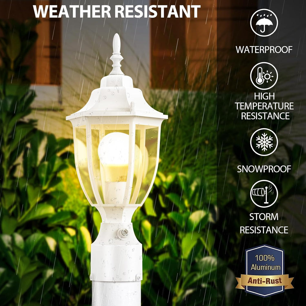 Dusk to Dawn Outdoor Post Lights, Waterproof Aluminum White Lamp Post Light Fixture