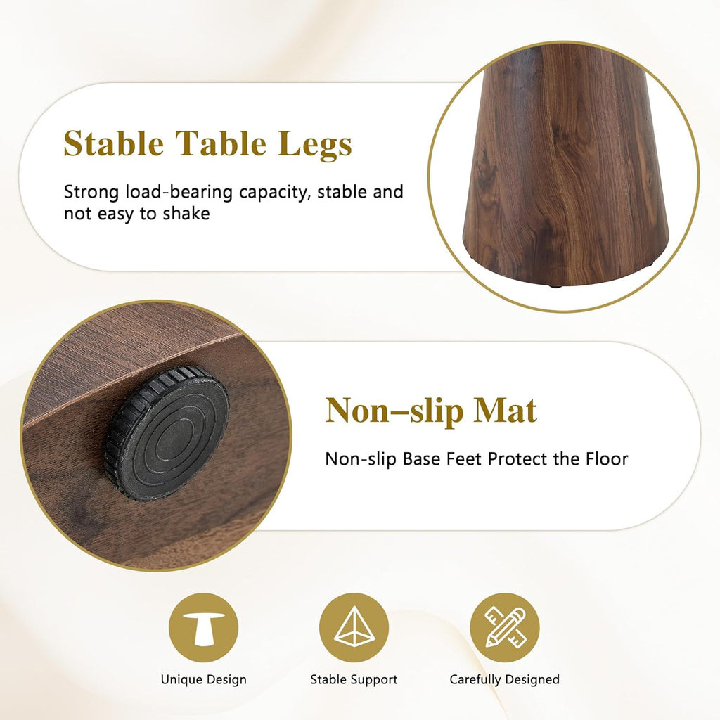 Faux Marble Round Dining Table for 4/5/6, 42" Modern Round Kitchen Table with Black Sintered Stone Top and Walnut