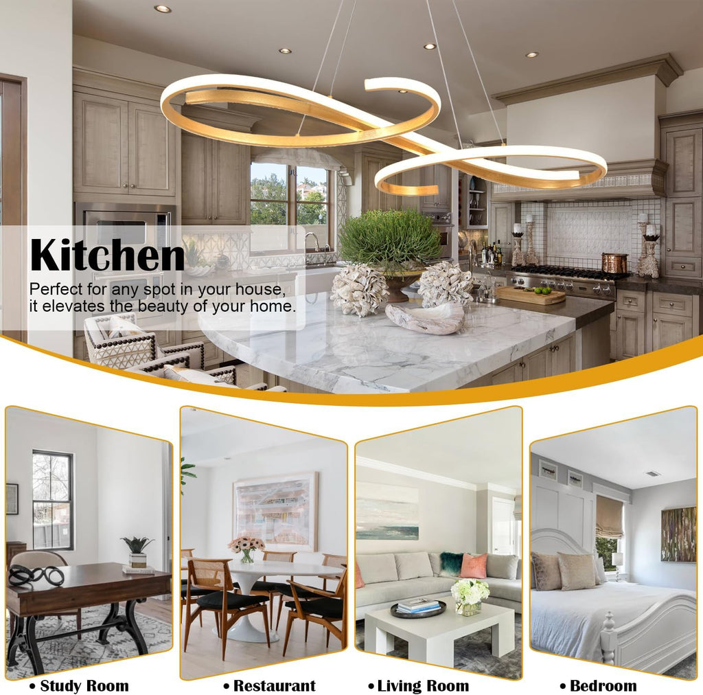 Gold Led Chandelier Dimmable Modern Chandelier for Dining Room Light Fixture Contemporary Led Pendant Light for Kitchen Island Lighting with Remote