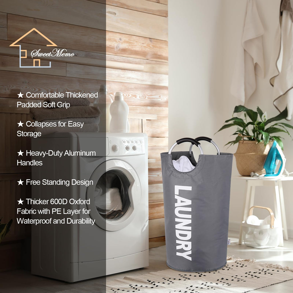 2-Pack Large Laundry Basket, Laundry Hamper Bag with Handles, 95L Dark Grey