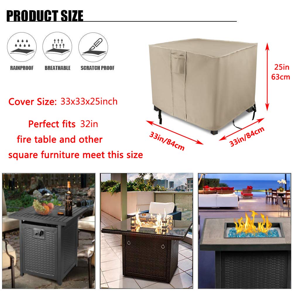 Fire Pit Cover, 32 inch Outdoor fire pit cover square Beige