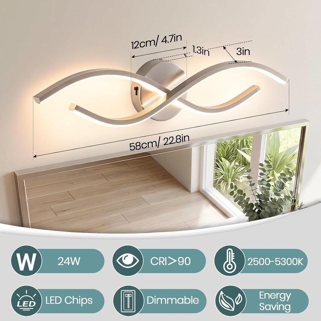 23 Inch Black Modern LED Vanity Light, 20W 5CCT Dimmable Bathroom Light Fixture Over Mirror, 2700K-6500K Contemporary