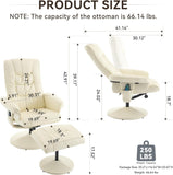 Modern Reclining Swivel Lounge Chair and Ottoman — Beige PU Leather
