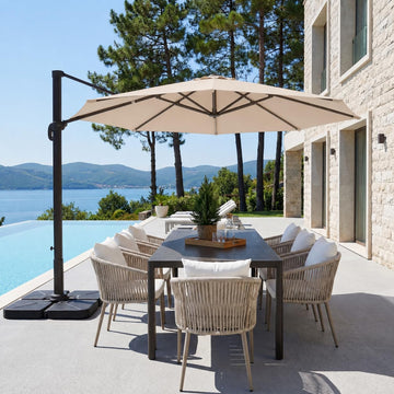 11ft Cantilever Offset Patio Umbrellas with Base Included, Large Round Aluminum Outdoor Pool Umbrella