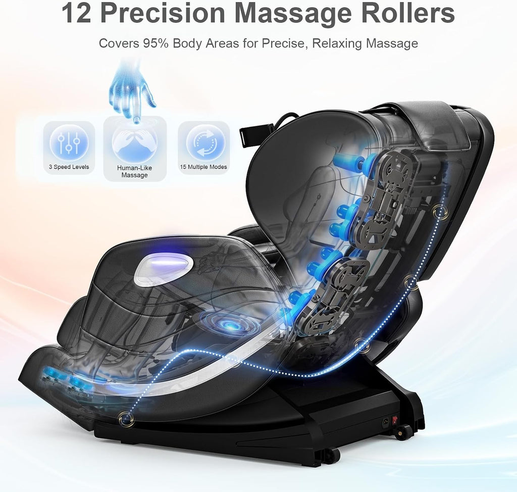 2026 SL Track Massage Chair Full Body, Zero Gravity Recliner | 12 Fix Rollers, 8 Airbags, 15 Auto Programs, Foot