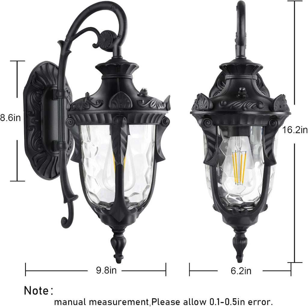 Dusk to Dawn Outdoor Light Fixture Wall Mount, Waterproof Porch Light Fixtures Wall Lamp, Outside Wall Sconce Exterior Wall Lamp with Textured Glass for House Front Door Garage (Black)