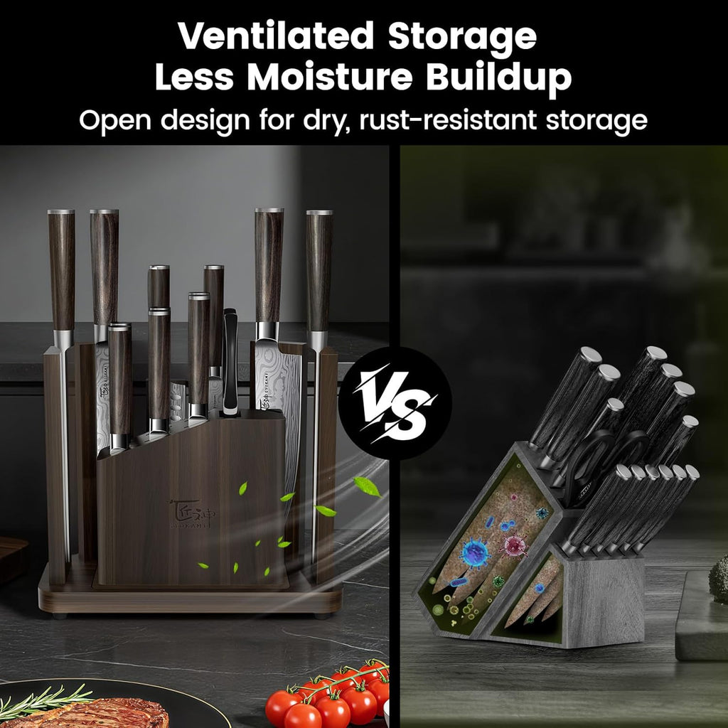 15-Piece Kitchen Knife Set with Magnetic Block, New for 2026 | Detachable Steak Knife Block for Table Service