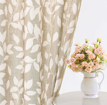 Leaf Print Semi Sheer Curtains 52x84" Taupe Living Room Bedroom Drapes 2pk