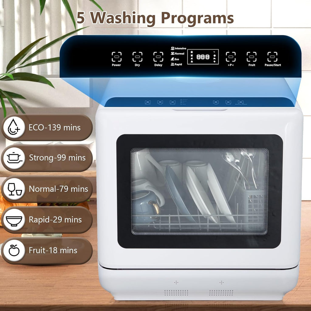 Portable Dishwasher, Mini Dishwashers with 2-in-1 Water Supply Modes, 5 Wash Programs