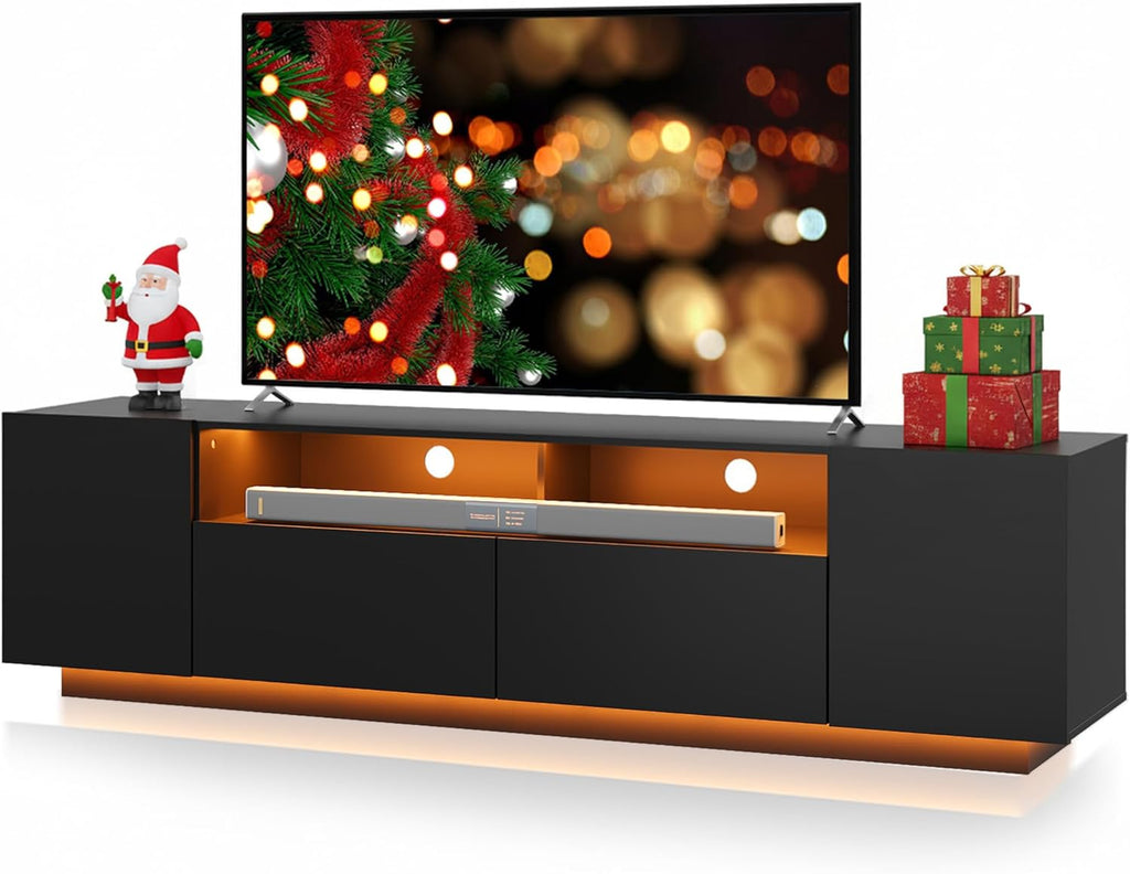 LED TV Stand with Large Storage Cabinet, Modern Entertainment Center for 55/60/65/70/75 Inch TVs, Sturdy TV Console