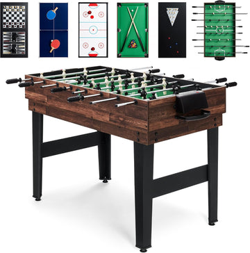 2x4ft Combo Game Table Set for Home, Game Room, Friends & Family w/Hockey, Foosball, Pool, Shuffleboard, Ping Pong