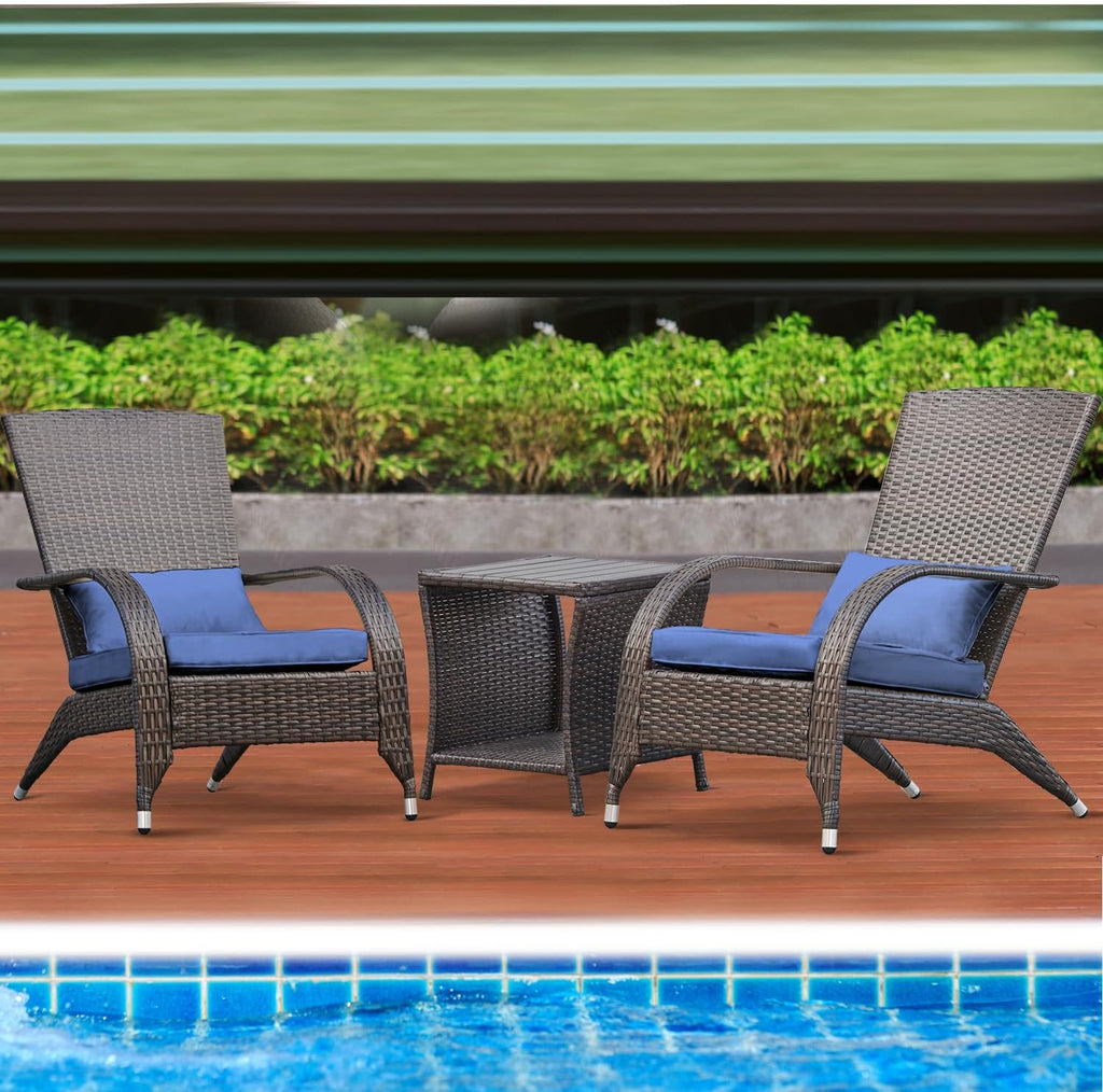 Outdoor Wicker Adirondack Chairs Set 2 Rattan Fire Pit Chairs Oversized Comfy Relax Accent Patio Chairs with Soft