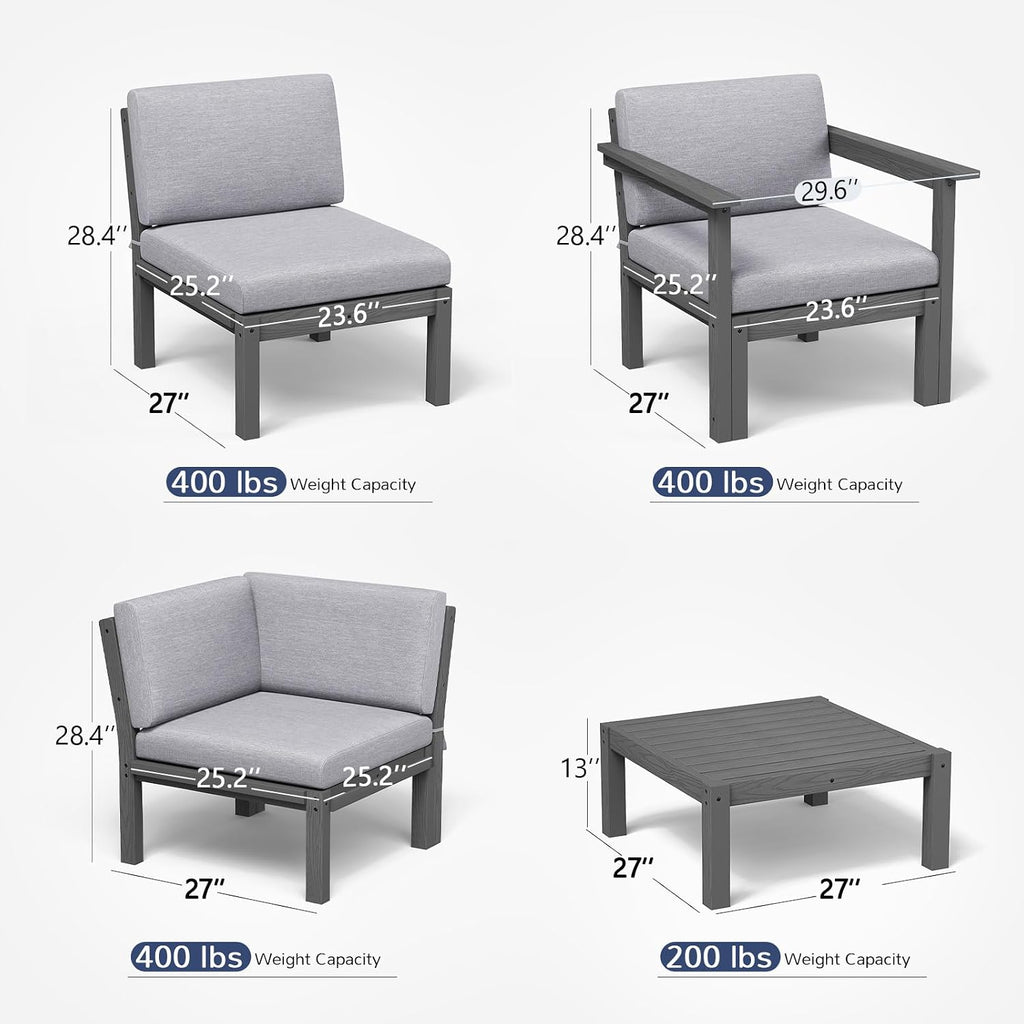 Patio Furniture Set, 6-Piece All-Weather Outdoor Sectional Sofa Set - Modular & Waterproof HIPS Frame, Quick-Dry