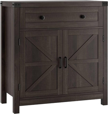Kitchen Storage Cabinet, Farmhouse Coffee Bar Cabinet, Dark Brown | Small Buffet Cabinet with Doors & Wide Drawer
