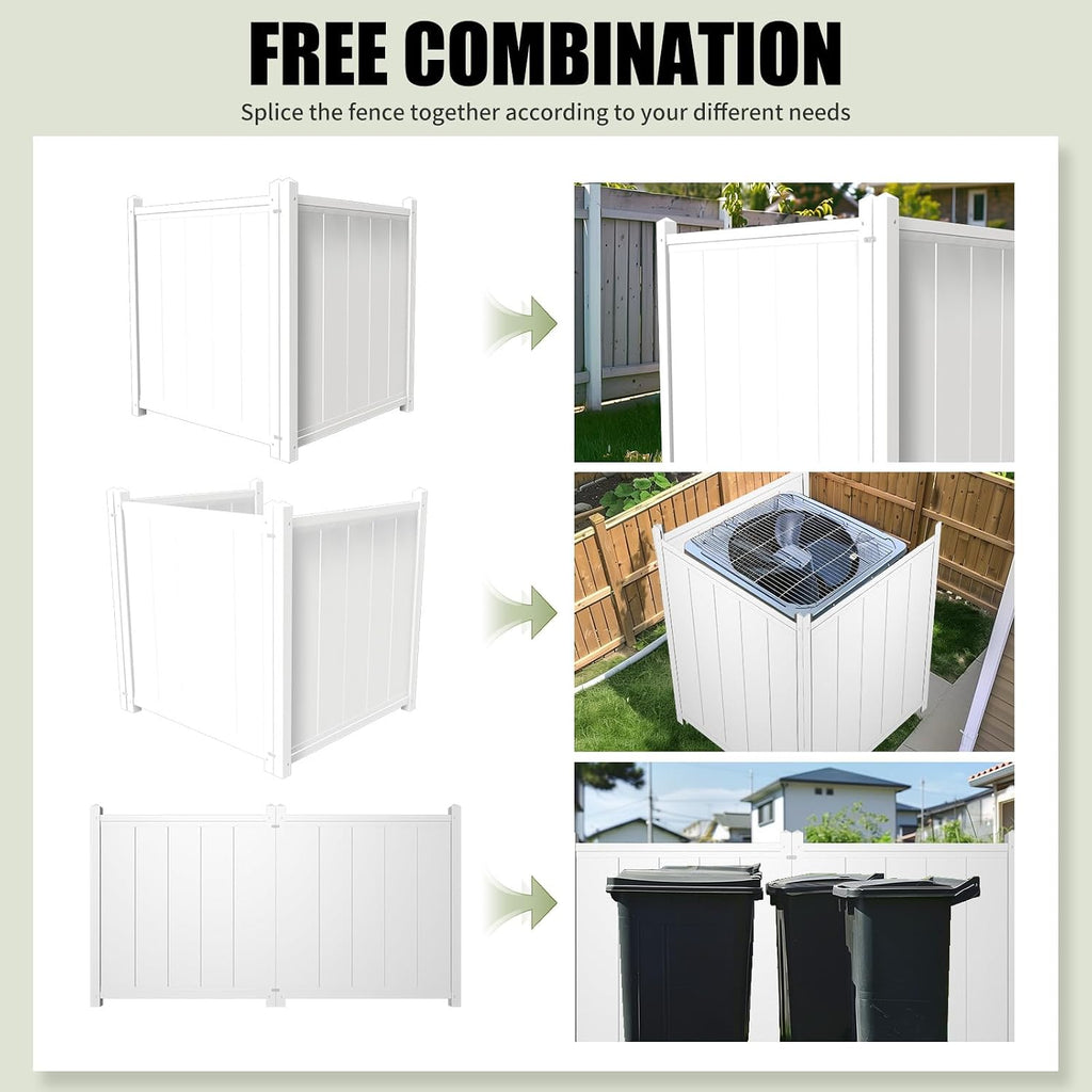 Vinyl Privacy Fence - 48" H x 44" W Air Conditioner Fence, No Dig White PVC Fence Panels for Outdoor Privacy, Trash