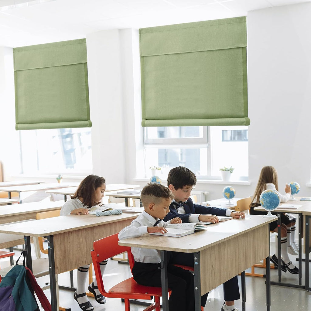 100% Blackout Classroom Door Curtains - UV Protection & Privacy, Easy-to-Install Roller Blinds for Windows, Matcha