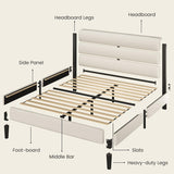 Queen Bed Frame, Platform Bed Frame with Velvet Upholstered Headboard, No Box Spring Needed, Sturdy Metal Support