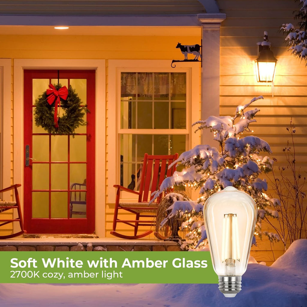Vintage LED Edison Bulbs 40 watt Equivalent, Dimmable E26 Light Bulb 2700K Soft Warm White, Amber Glass ST58 Vintage (4 Pack)
