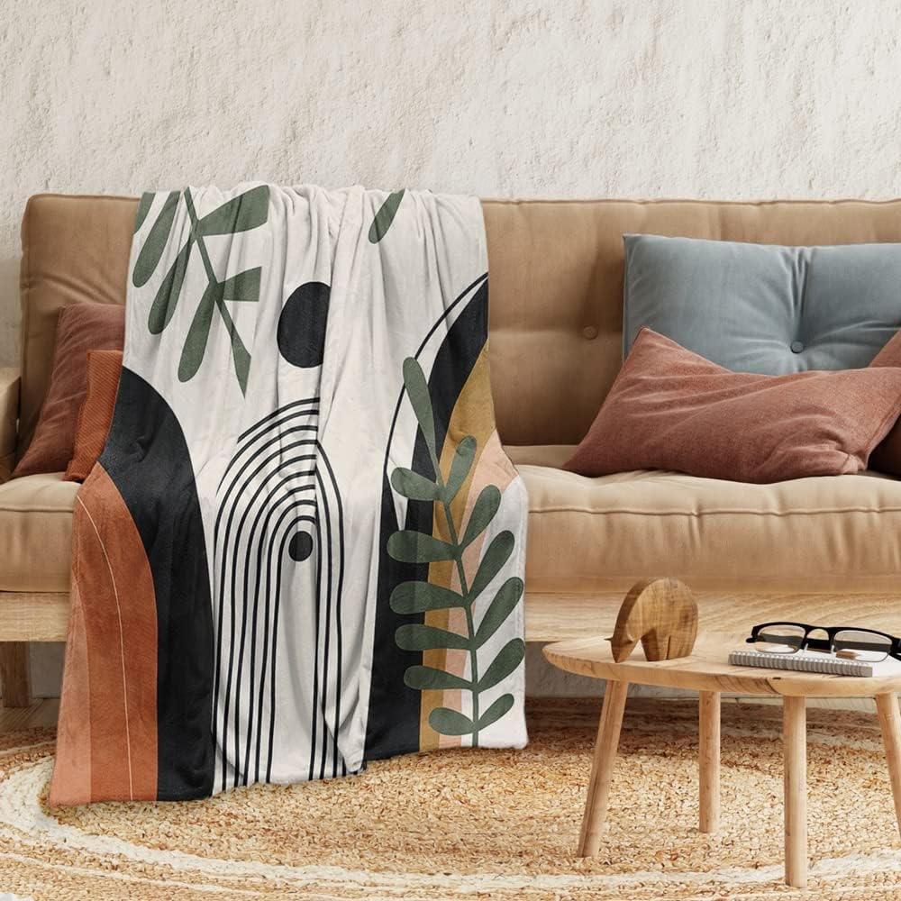 Abstract Modern Throw Blanket Boho Minimalist Mid Century Sun Aesthetic Soft Warm Bed Bedding Women Blankets