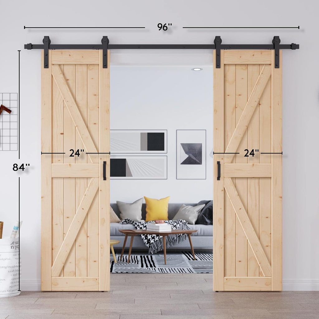 48in x 84in (Double 24in×84in Door) Barn Door with 8FT Sliding Door Hardware & Handle Included,DIY A