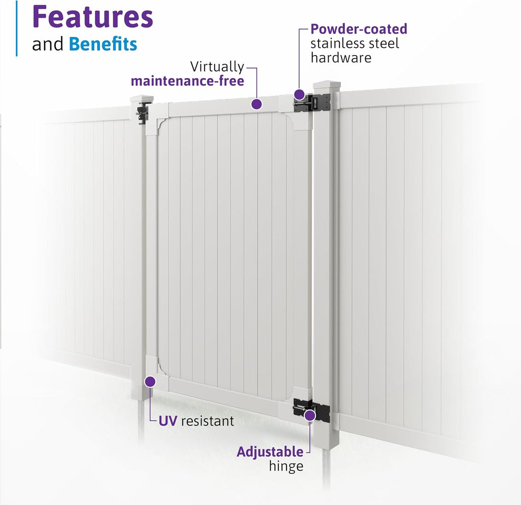6ft H x 4ft W (1 Gate) No Dig Cambridge Gate Kit, White Vinyl Privacy Yard Fence Entry with Hardware Included for Cambridge
