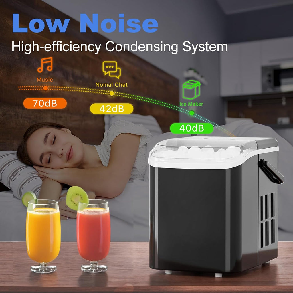 Ice Makers Countertop with Handle, Portable Ice Machine, 9 Bullet Cubes in 6 Mins, 26lbs in 24Hrs, Auto-Cleaning