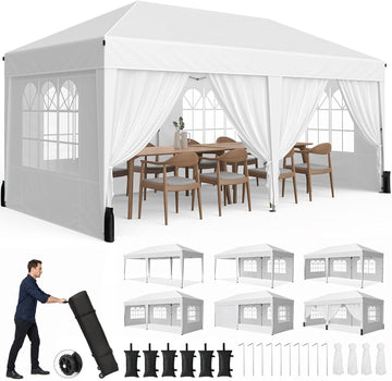 10x20 Pop up Canopy Tent with 6 Sidewalls, Outdoor Canopy with Windows & Roller Bag, Party Tent Events, Weddings