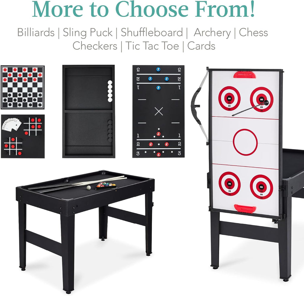 Combo Game Table Set for Home, Game Room, Friends & Family w/Ping Pong, Foosball, Basketball, Air Hockey, Archery