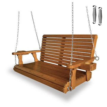 Wooden Porch Swing, Cedar Tone PU, 4 FT Extra Large