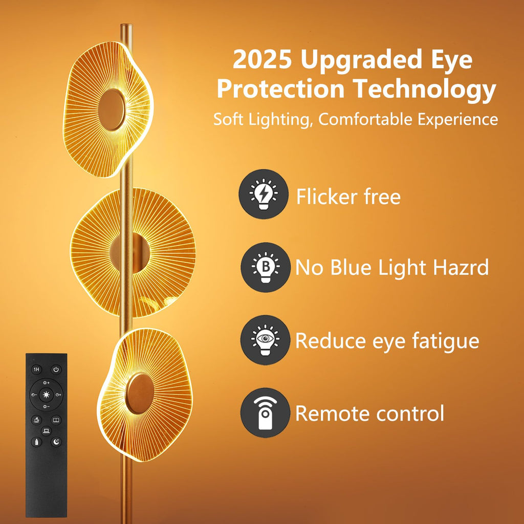 Modern Black Floor Lamp, Dimmable LED Standing Lamp with Remote
