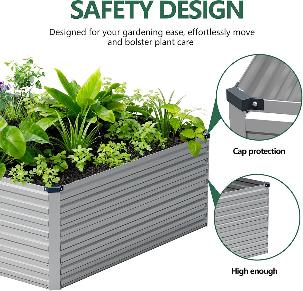 8x4x2ft Galvanized Raised Garden Bed,Metal Raised Beds Kit Silver