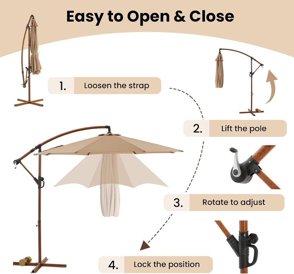 Offset Patio Umbrella, Cantilever Hanging Outdoor Umbrella w/360-degree Rotation, Handy Crank, UV/Waterproof Canopy - Ta
