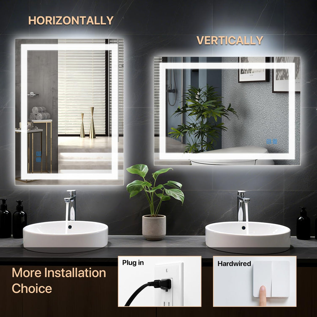 32”x24“ LED Bathroom Mirror with Light, Anti-Fog Wall Mount Vanity Mirror Dimmable & 3CCT, Memory Function
