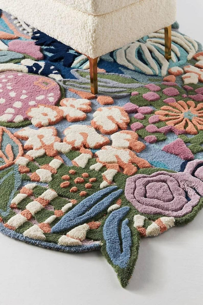 Hand Tufted Floral Area Rug, New Zealand Woolen