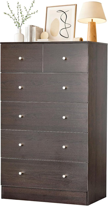 Dresser , Modern Wood Dresser Chest of Drawers, Bedroom Dressers Nightstand, Anti-Tipping Device, Rose Gold Metal