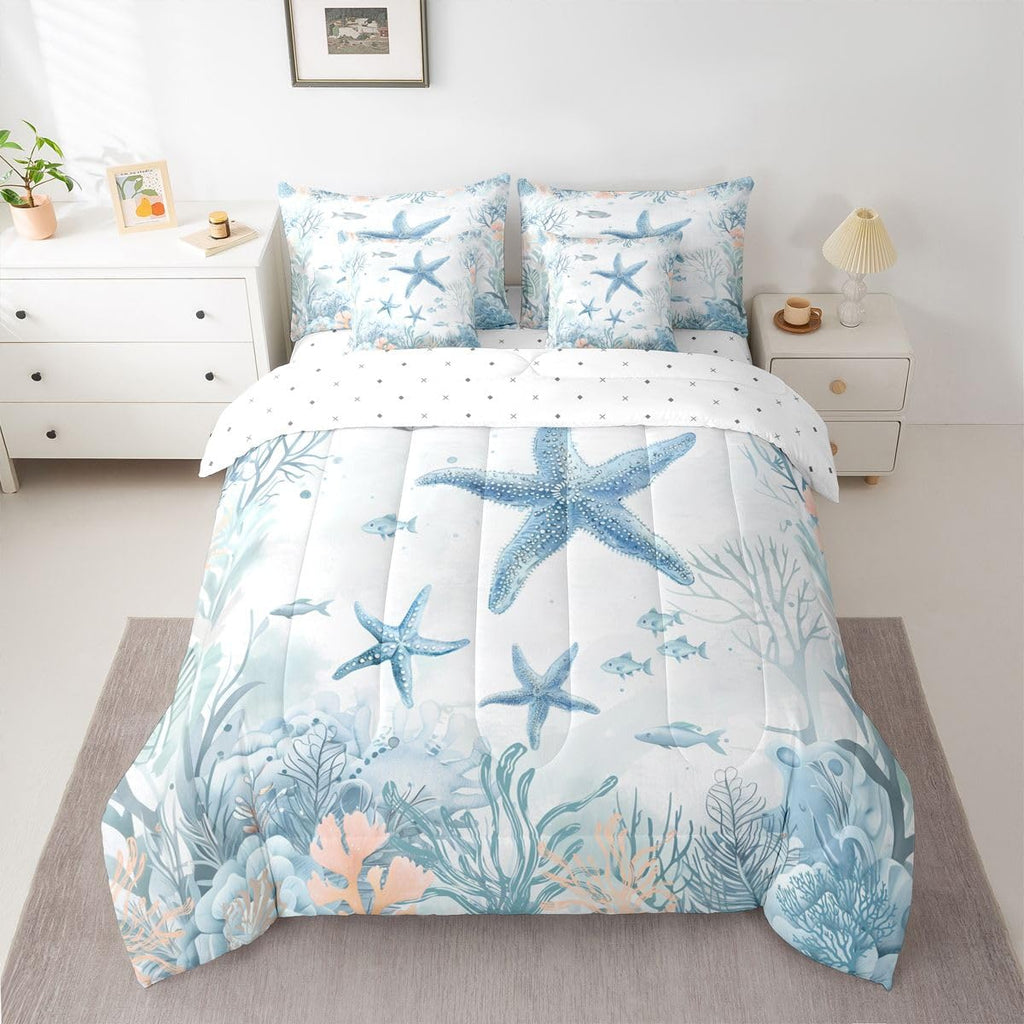 Starfish Beach Comforter Set with Sheets 7 Piece