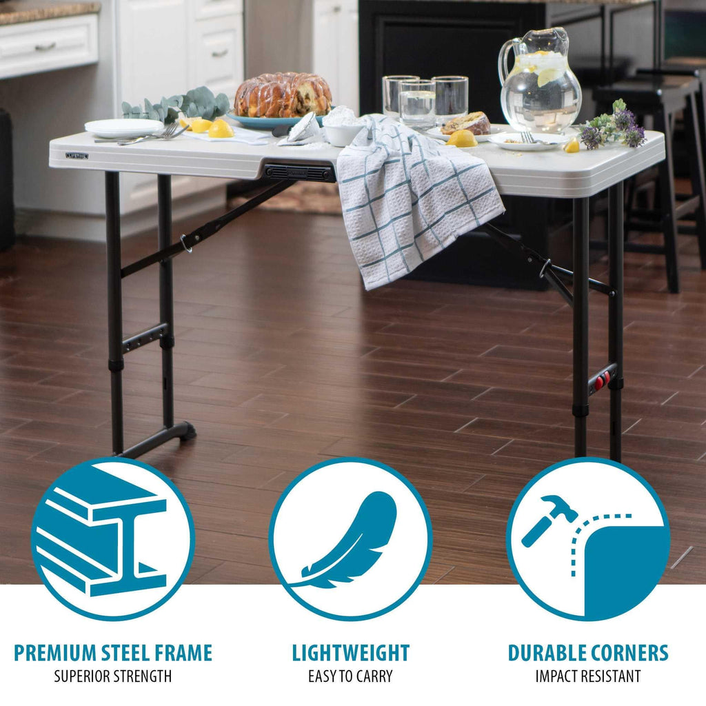 4-Foot Commercial Adjustable Folding Table, Almond