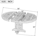 Mid-Century Modern Functional Extendable Round Dining Table with 14" Leaf,Oval Extendable Wooden Dining Table