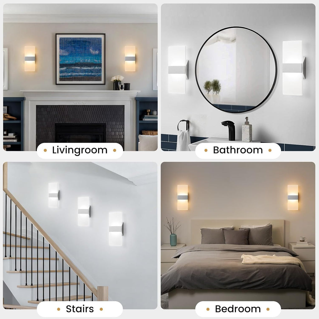 LED Wall Sconces Set of Two, Dimmable Indoor Wall Lights, 2700K-5000K Adjustable, Hardwired Acrylic Wall Lamps