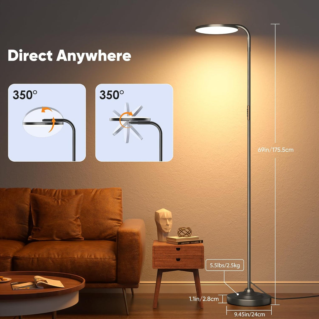 36W LED Floor Lamp, Super Bright Standing Lamp, Modern Stepless Dimmable Torchiere Tall Lamp with Remote Control