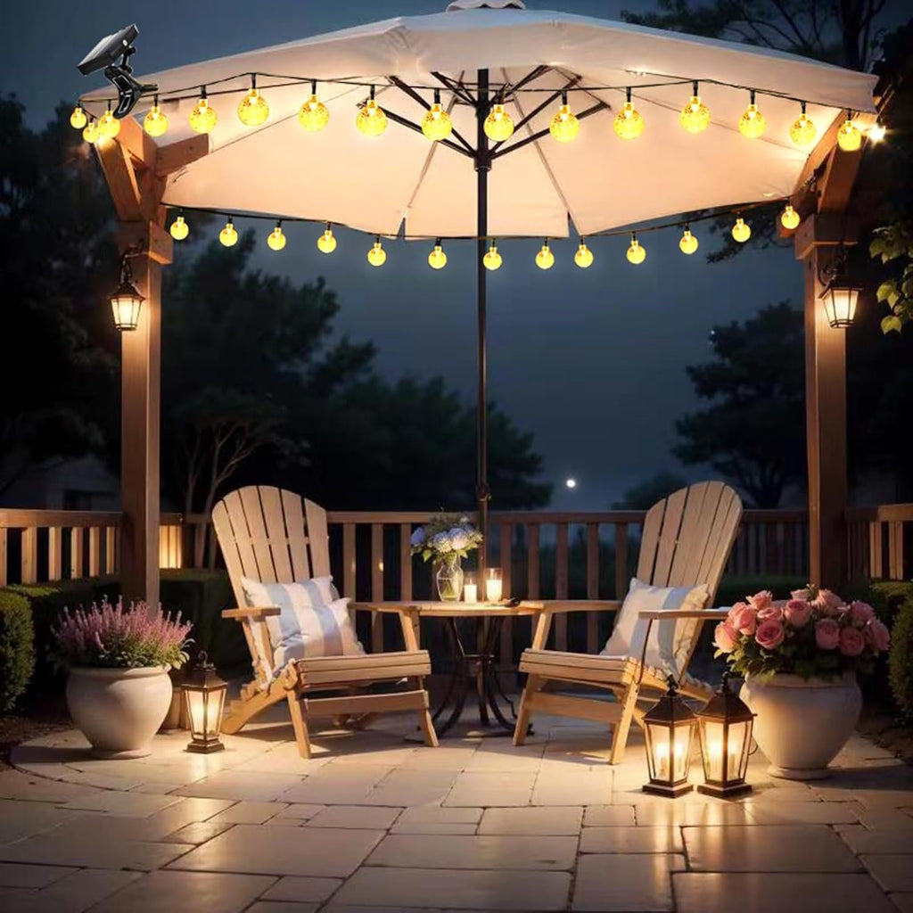 Solar Umbrella Lights Crystal String Lights Solar Powered Waterproof 60 LED Patio Umbrella Lights 8 Lighting Modes