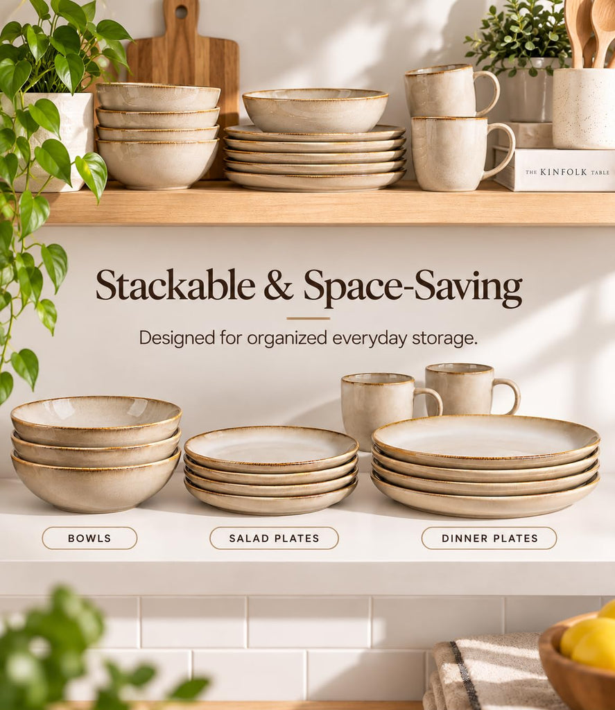 Stoneware Dinnerware Sets for 4,12 Piece Rustic Plates and Bowls Set