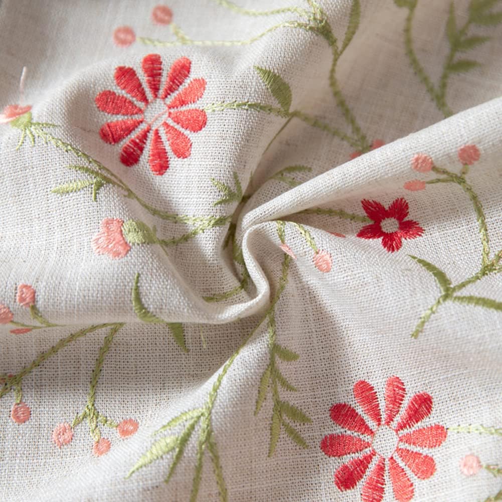 Table Cloth Embroidery Floral Pattern Wrinkle Free Heavy Weight Cotton Linen Farmhouse Tablecloth De