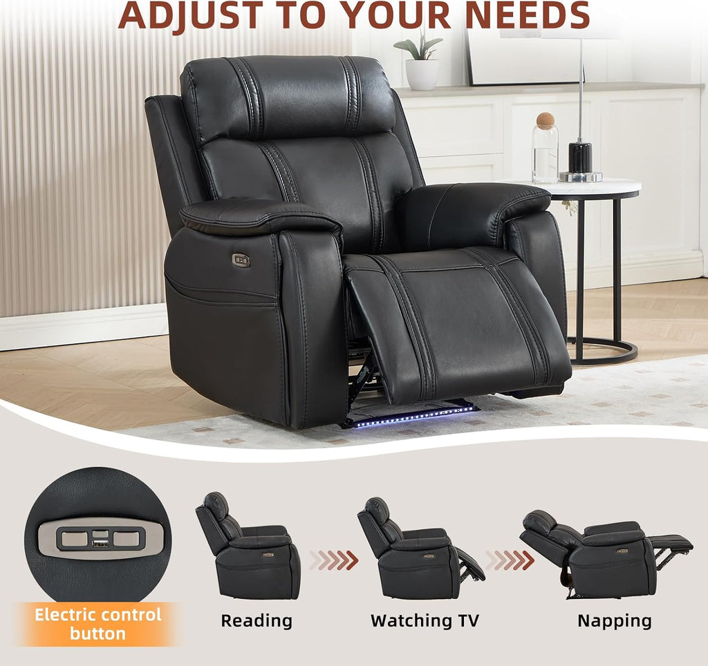 Power Recliner Chairs for Adults, Leather Recliner Chair with Ambient Lighting, Electric Reclining Sofa Couch Set