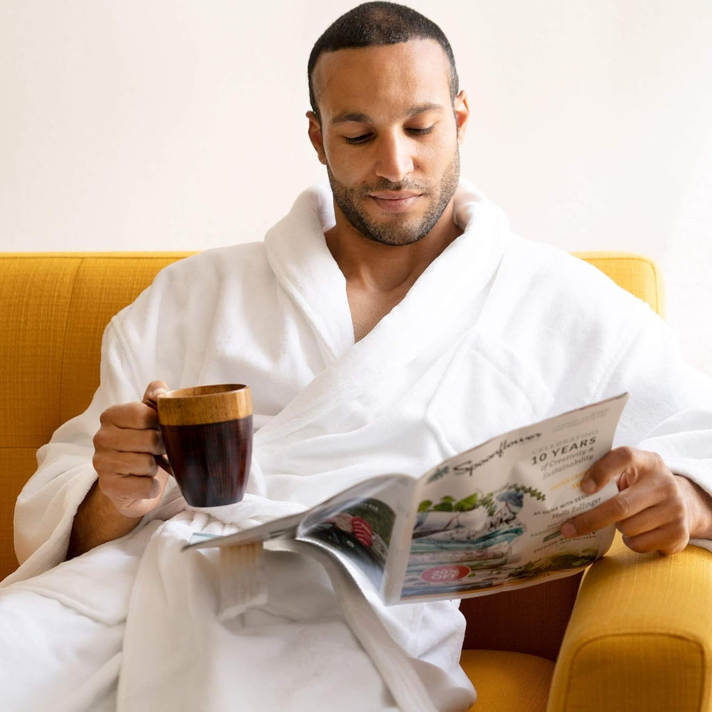 Pure Cotton Mens Terry Cloth Bathrobe Super Absorbent Spa Robe