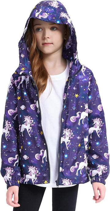 Girls Rain Jackets Waterproof Hoodie Kids Raincoats Lightweight Windbreakers