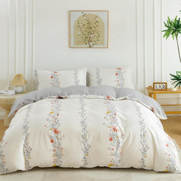 Duvet Cover Set 3pcs 100% Cotton Wildflower Stripe